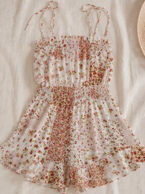 Floral Print Romper Mini Dress Look Spaghetti Strap Summer Zara Size 4